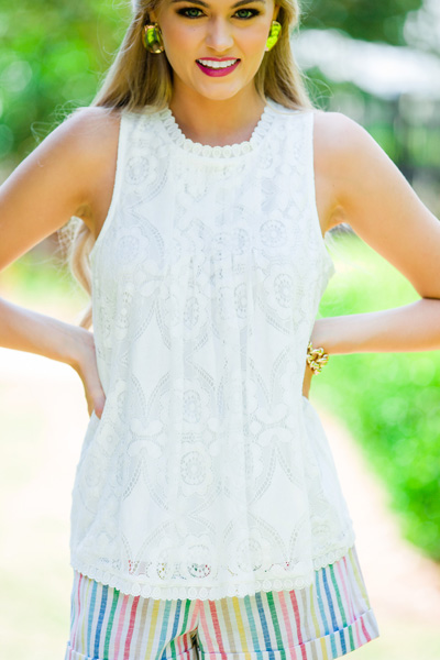 Laced in Pleats Top, Ivory