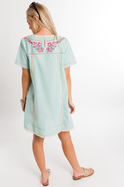 Mint Stripe Embroidered Dress