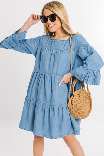 Tiered Chambray Dress