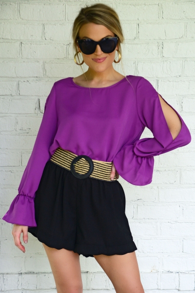 Split Sleeve Blouse, Purple