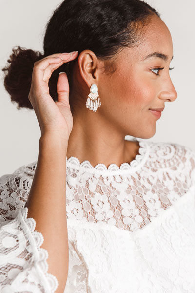 Flapper Glam Earring, White