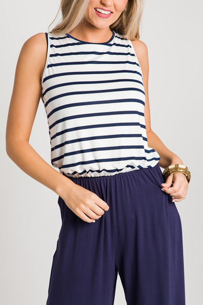 Stripe Pocket Jumpsuit, Navy