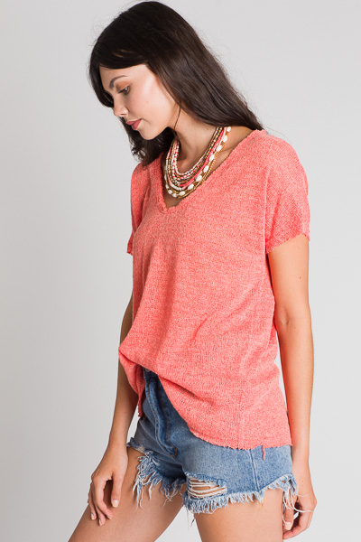 Sweater Knit Tee, Coral