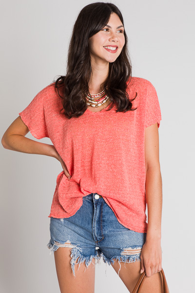 Sweater Knit Tee, Coral