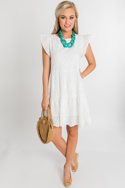 Eyelet Tiered Dress, Off White