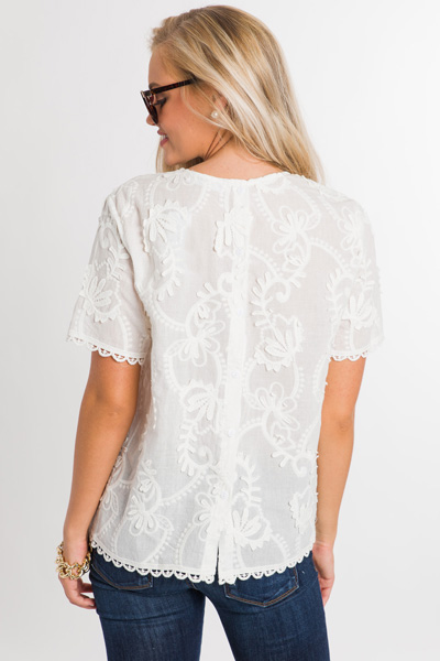 Shelly Embroidered Top, White
