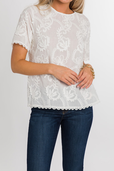 Shelly Embroidered Top, White