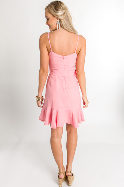 Belted Linen Dress, Pink