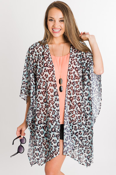Gretchen Leopard Kimono, Blue