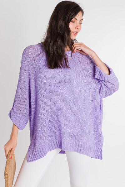 Cuff Sleeve Summer Sweater, Purple