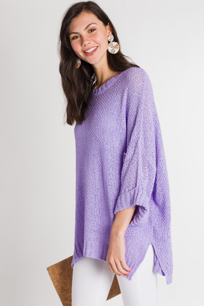 Cuff Sleeve Summer Sweater, Purple