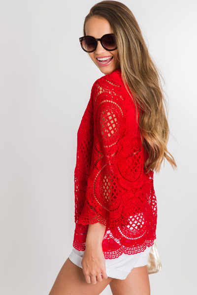 Oval Crochet Top, Red