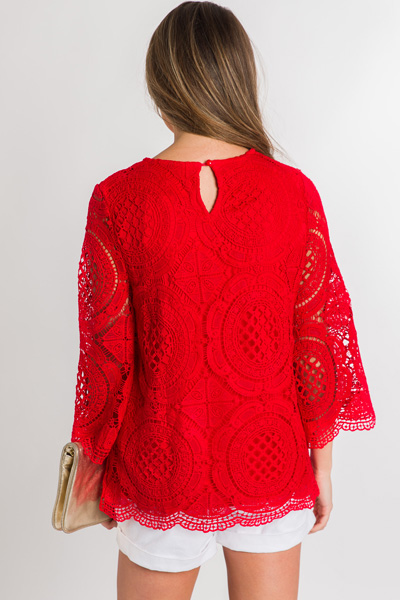 Oval Crochet Top, Red