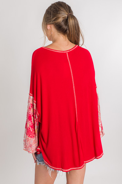 Paisley Sleeve Top, Red