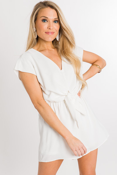 Knot Front Romper, White