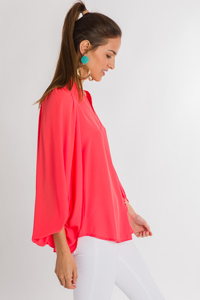 Puff Sleeve Pleat Blouse, Coral