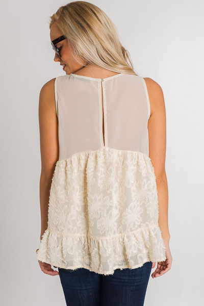 Frayed Floral Top, Cream