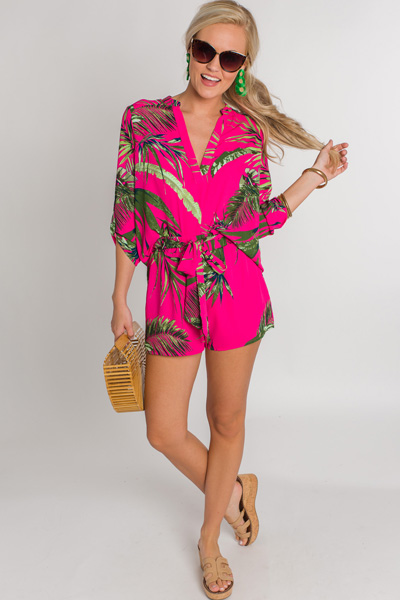 Pink Palm Tabbed Blouse