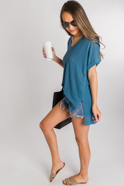 Oversize Ribbed Tee, Teal