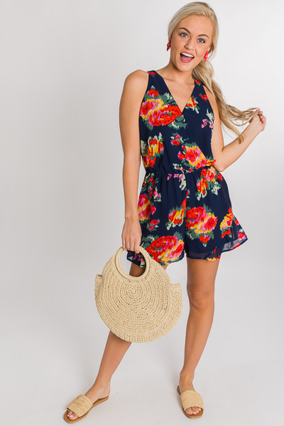 Abstract Floral Romper, Navy