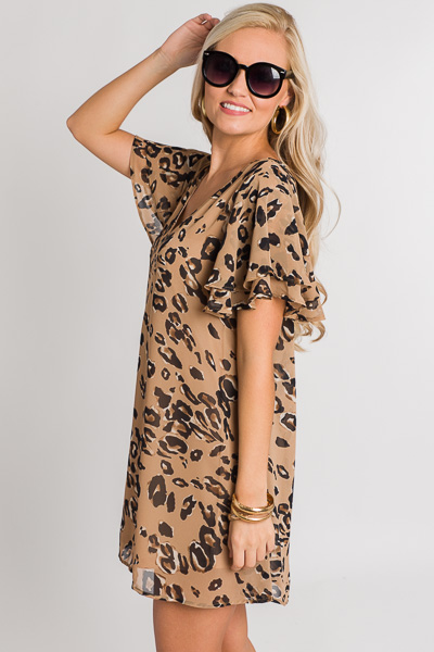 Taupe Cheetah Chiffon Dress