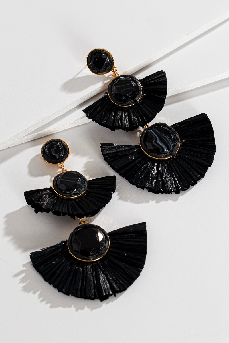 Double Raffia Earrings, Black