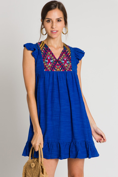 Kate Embroidered Dress, Blue