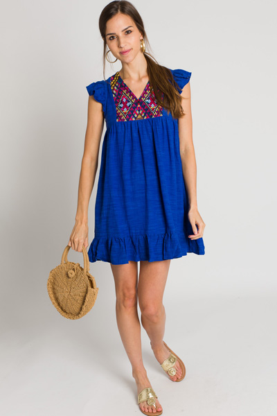 Kate Embroidered Dress, Blue