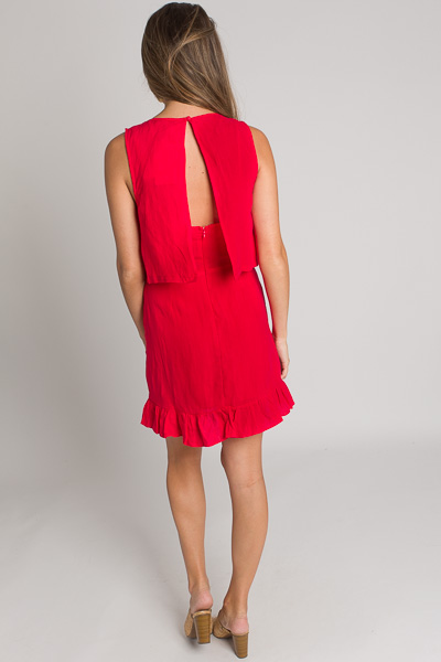 Red Linen Ruffle Dress