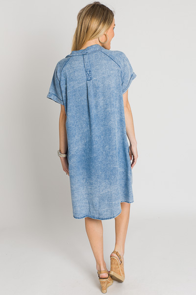 Embroidered Denim Shirt Dress