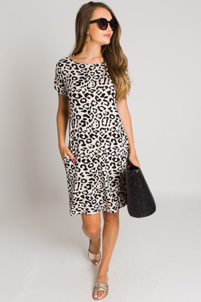 Beige Leopard Knit Dress