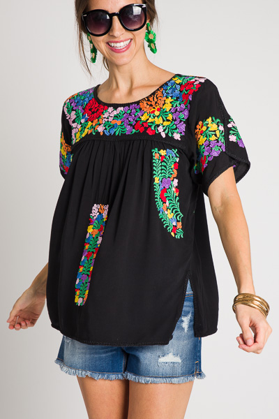 Natalie Embroidery Top, Black