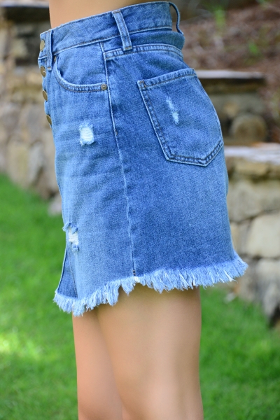 Button Front Jean Skirt