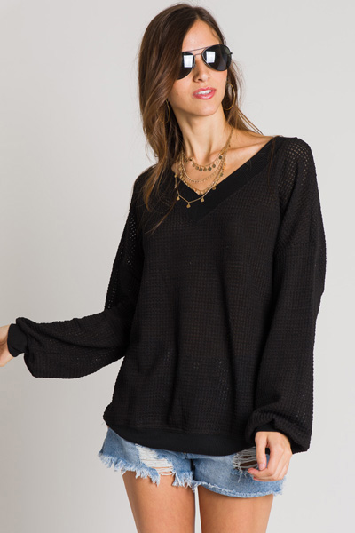 Banded Waffle Top, Black