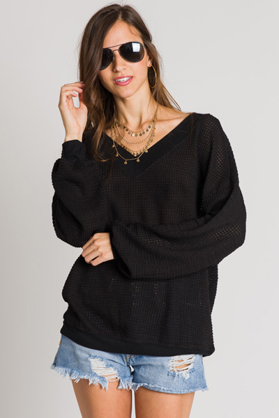 Banded Waffle Top, Black