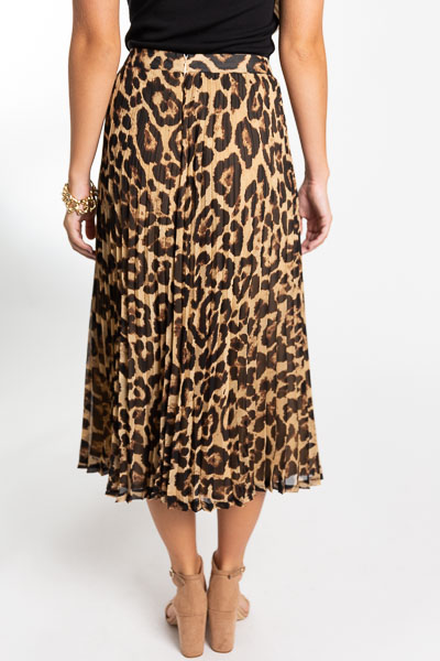 Pleated Leopard Midi Skirt