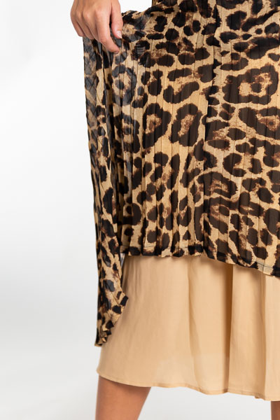 Pleated Leopard Midi Skirt