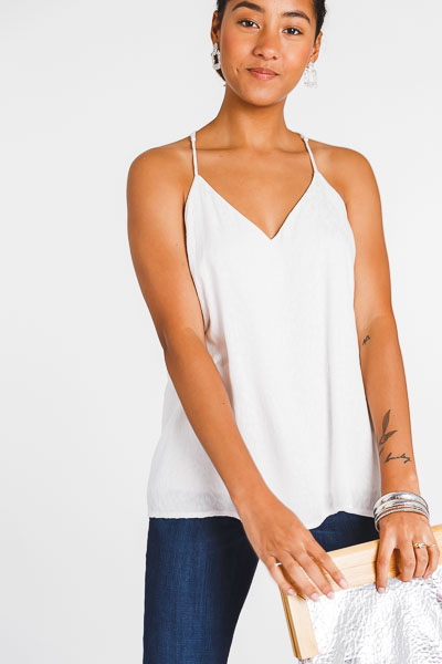 Racer Back Cami, White Leopard
