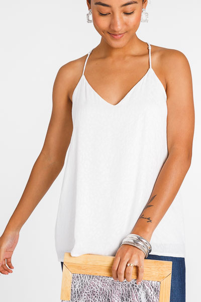 Racer Back Cami, White Leopard