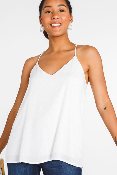 Racer Back Cami, White Leopard