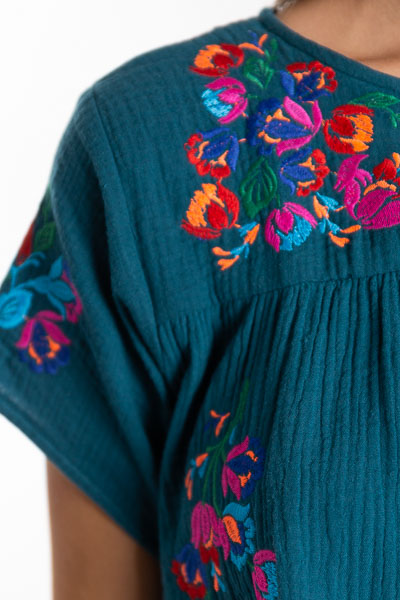 Neon Embroidery Top, Teal