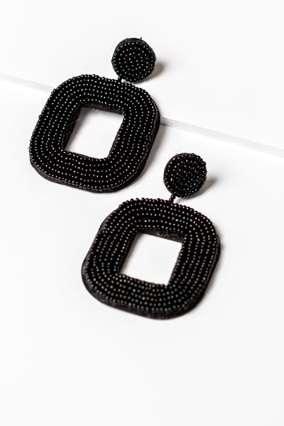 Beads Square Earring, Black