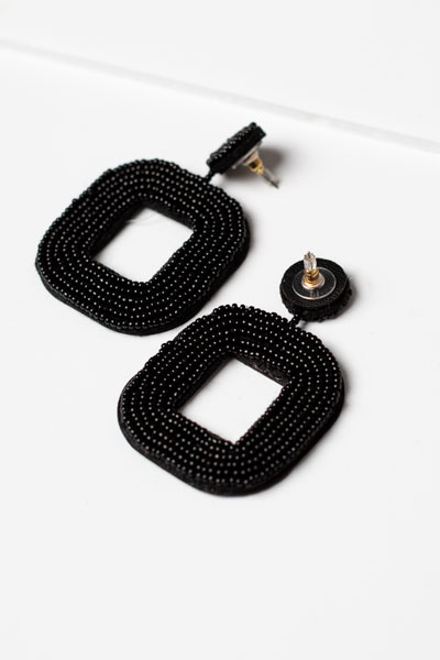 Beads Square Earring, Black