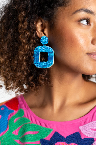 Beads Square Earring, Blue
