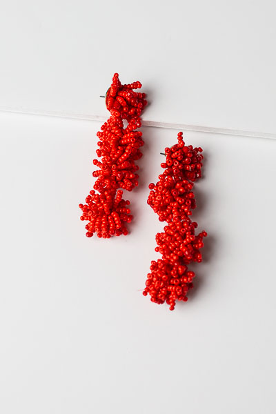 Burst of Beads Earring, Red