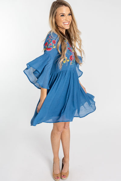 Alice Embroidered Dress, Blue