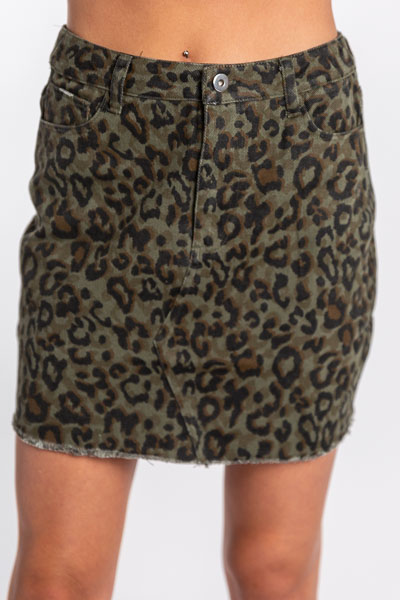 Olive Leopard Jean Skirt