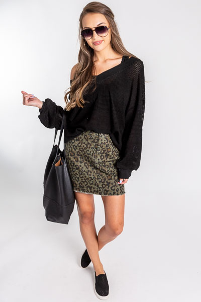 Olive Leopard Jean Skirt