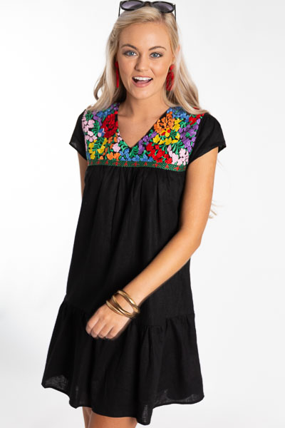 Kristen Embroidered Dress, Black
