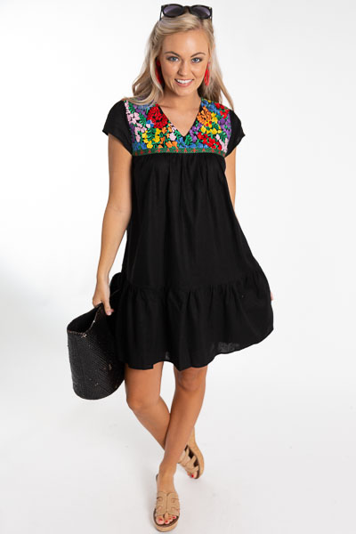 Kristen Embroidered Dress, Black